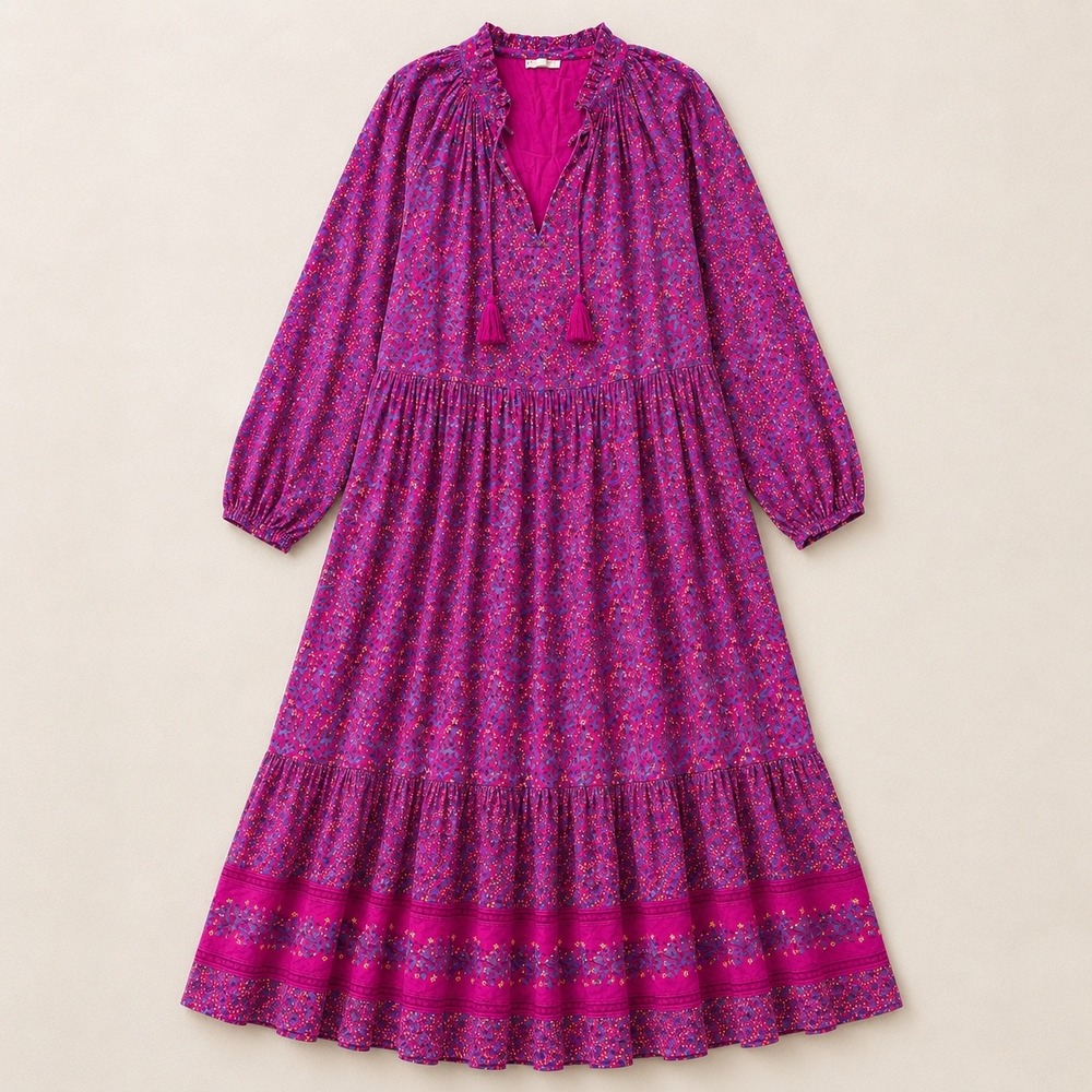 Roller Rabbit Womens Medium Augusta Midi Dress Pink Purple Floral Cottagecore